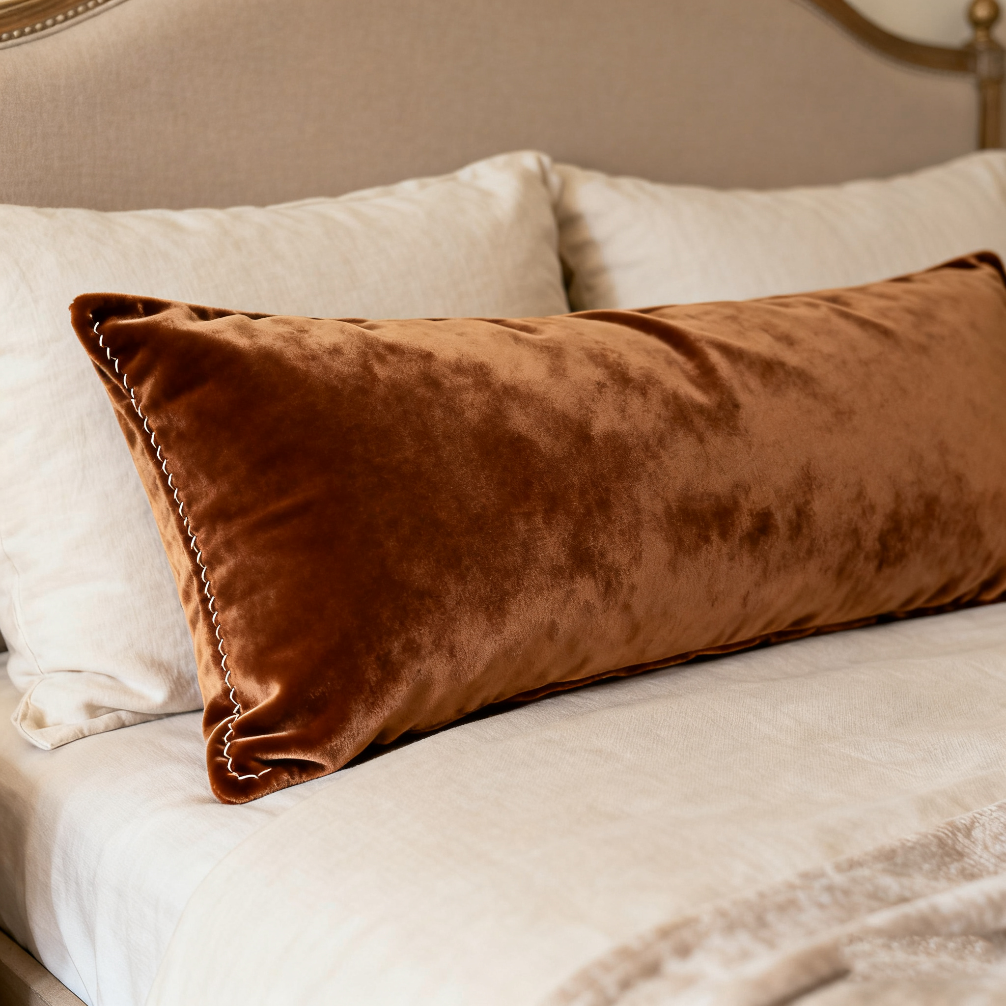 Hand Stitched Velvet Body Pillow Cover (Tobacco)