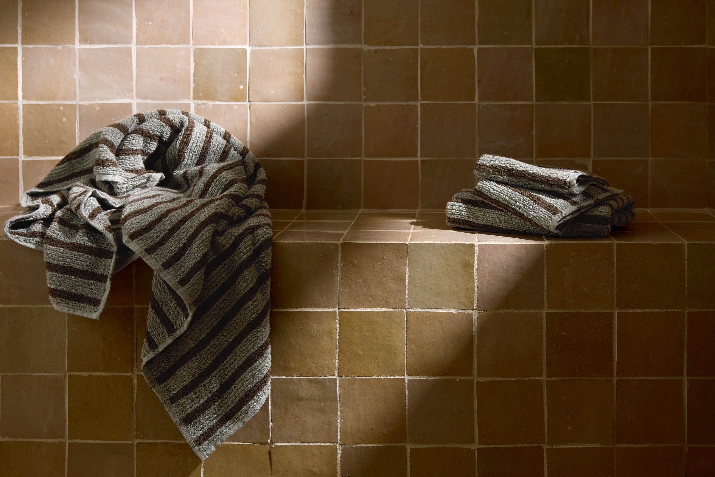 Organic Resort Stripe Towels (Moss with Java)