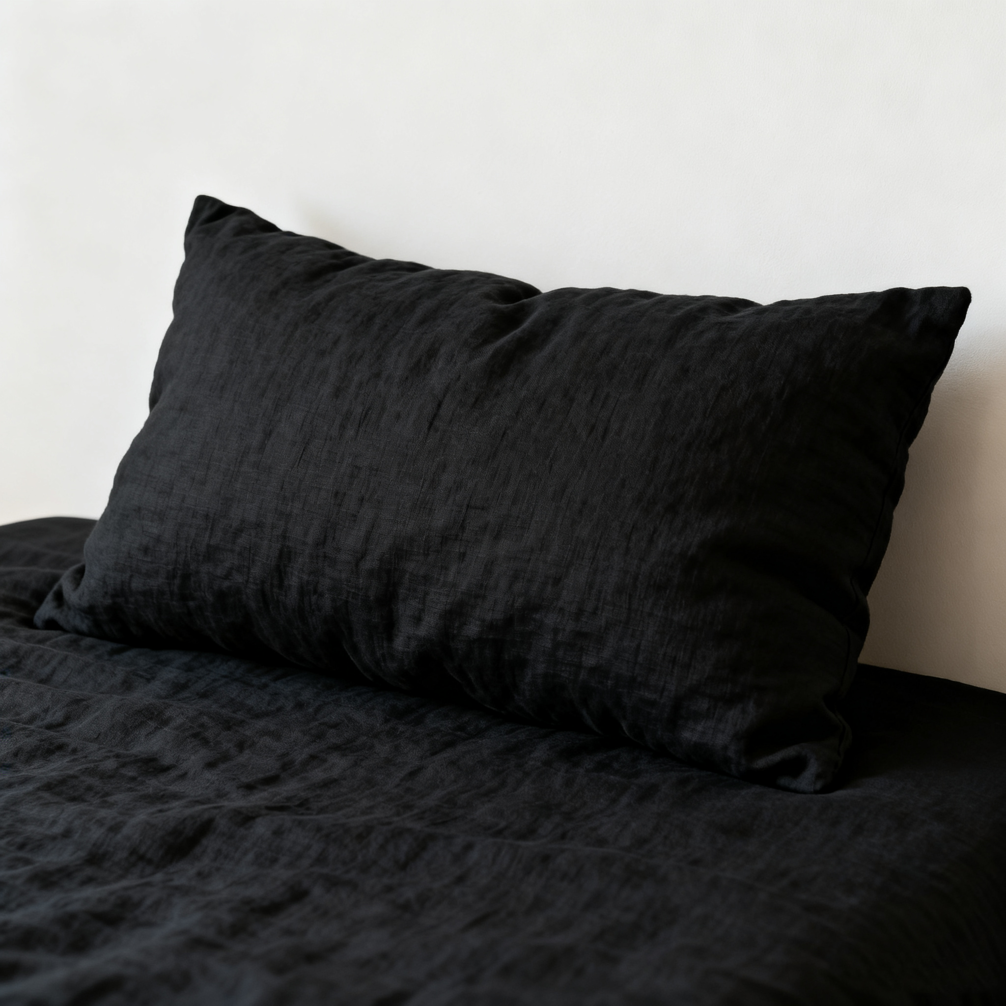 Cloud Linen Puff Lumbar Pillow Cover (Soft Black)