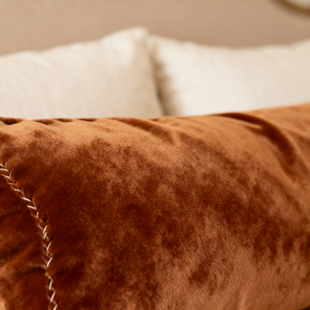 Hand Stitched Velvet Body Pillow Cover (Tobacco)