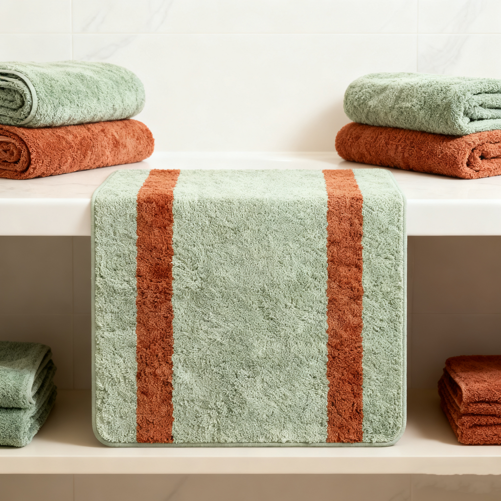Organic Resort Stripe Tub Mat (Sage with Russet)