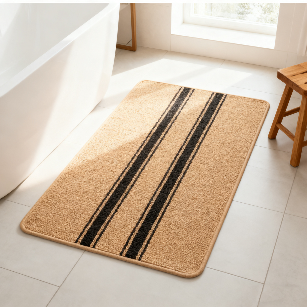 Organic Resort Stripe Tub Mat (Camel with Soft Black)