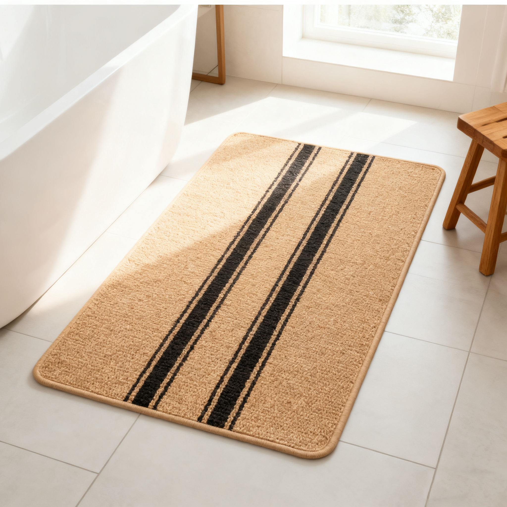 Organic Resort Stripe Tub Mat (Camel with Soft Black)
