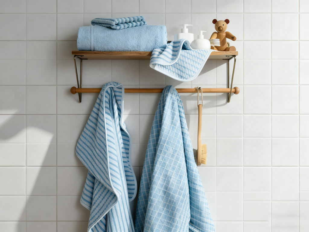 Organic Mini Mosaic Hooded Toddler Towel (Sky)