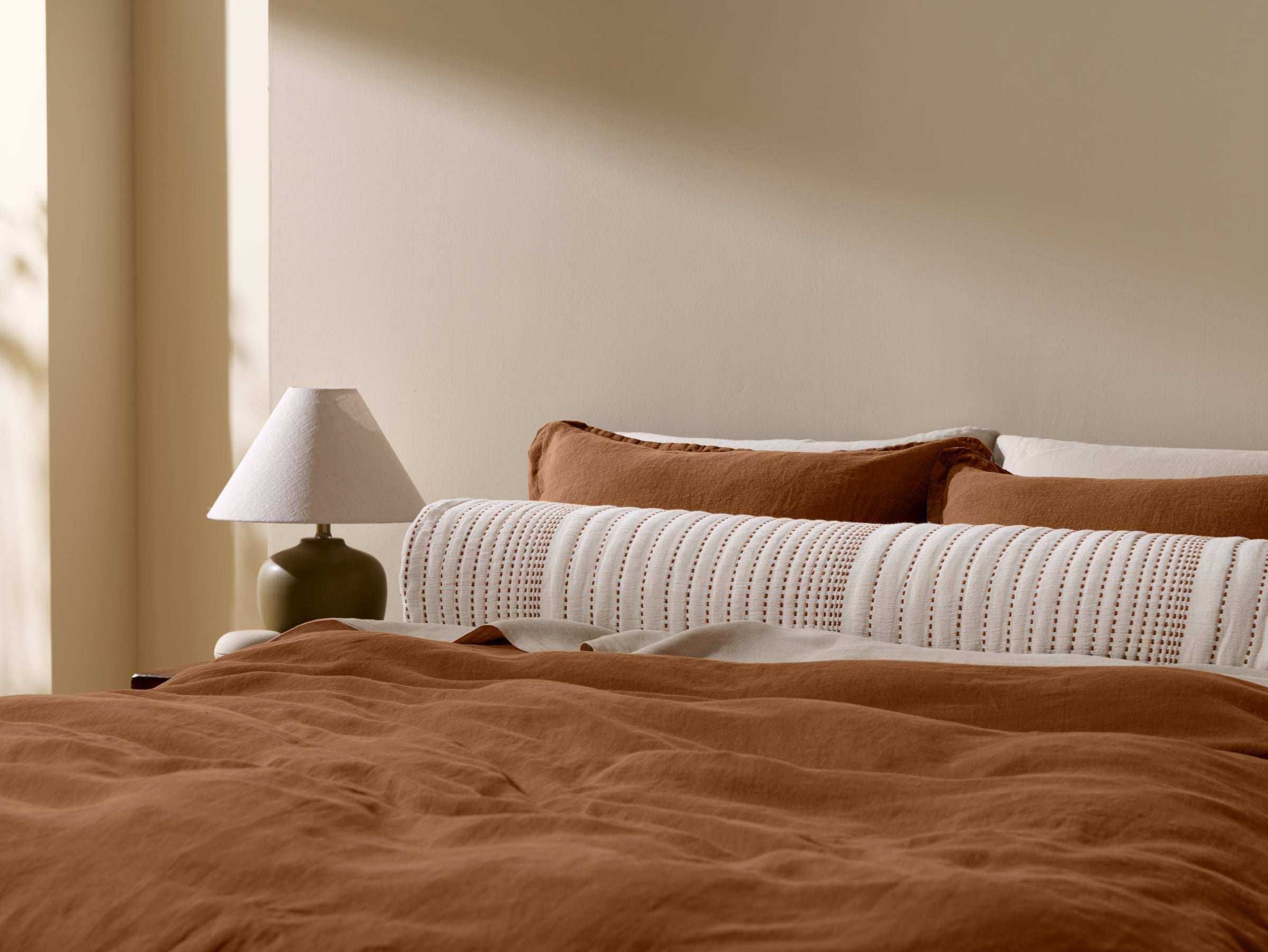 Cream Hand Stitched Bolster Pillow Cover