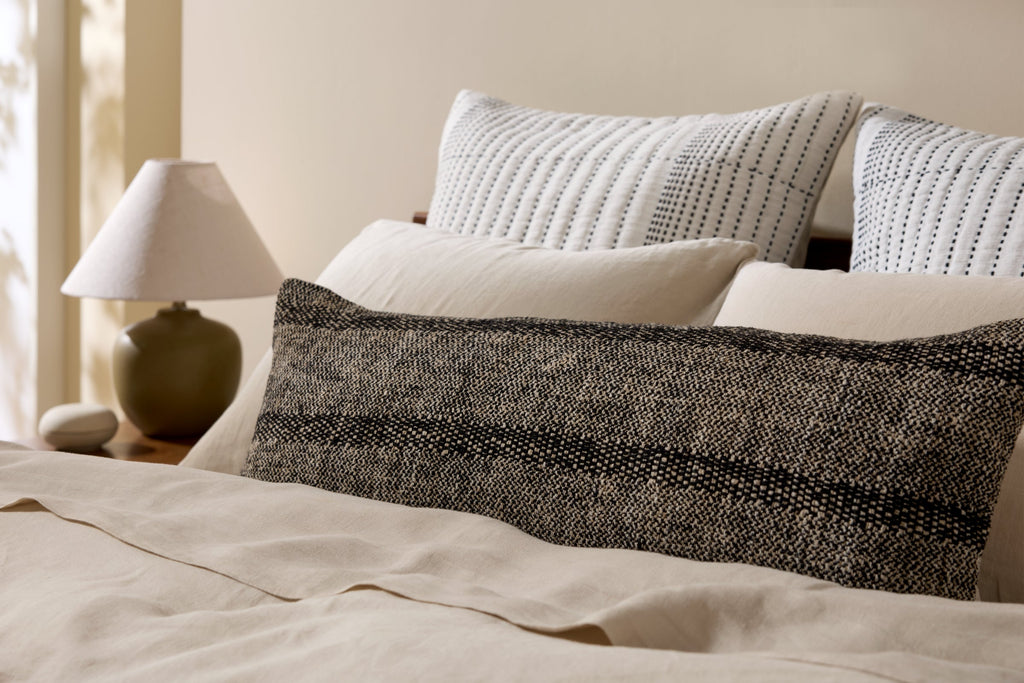 Soft Black Marfa Stripe Lumbar Pillow Cover