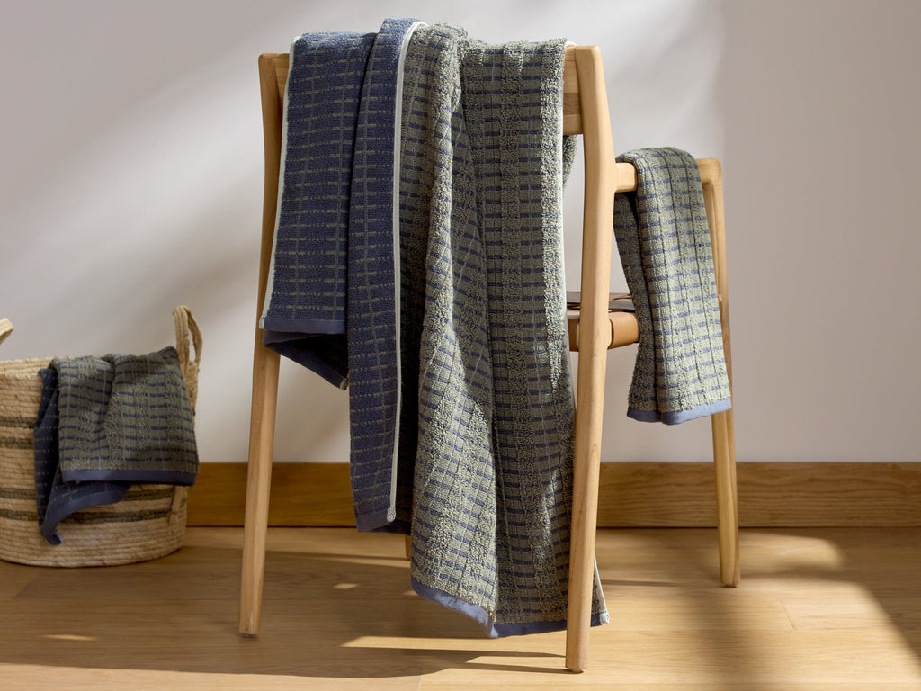 Organic Ladder Stripe Towels (Moss and Dusk)