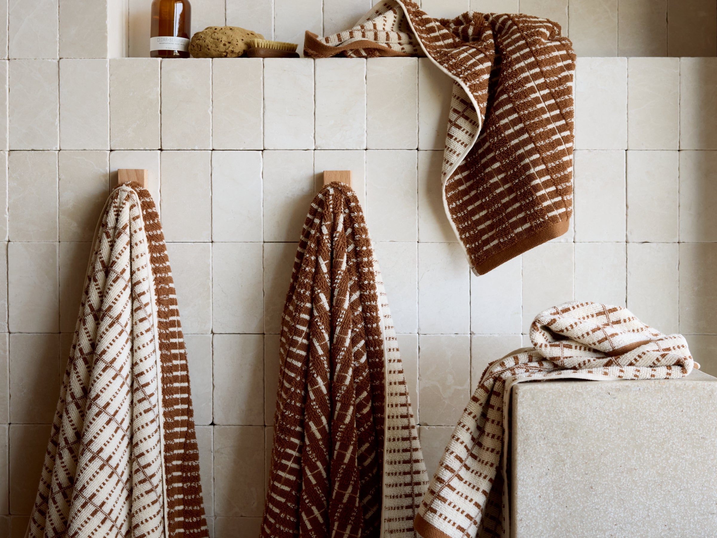 Organic Ladder Stripe Towels (Tobacco and Cream)